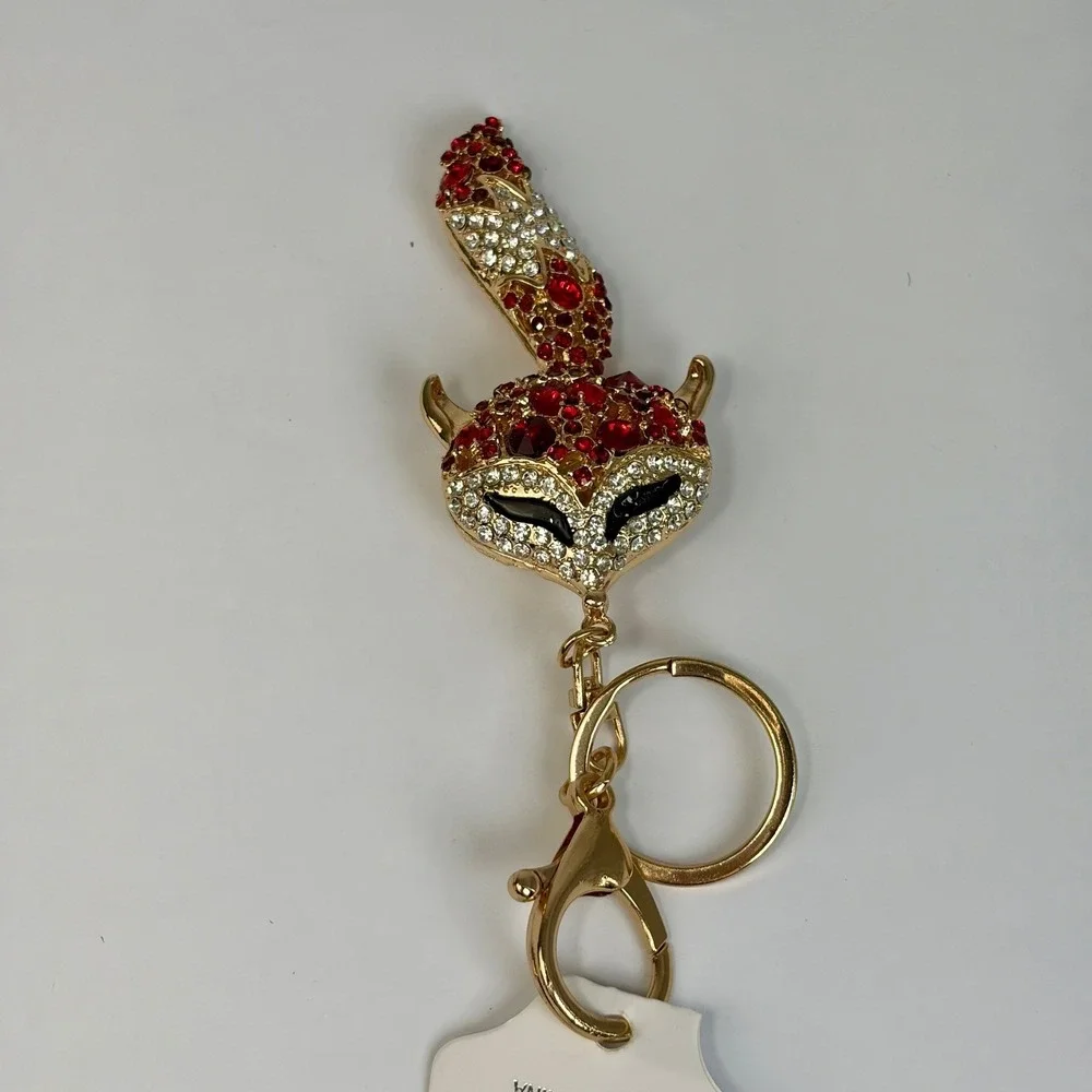 Boutique Fox Keychain Moving Tail‎ Red Rhinestone Gold Bling Bag Charm Y2K Gift